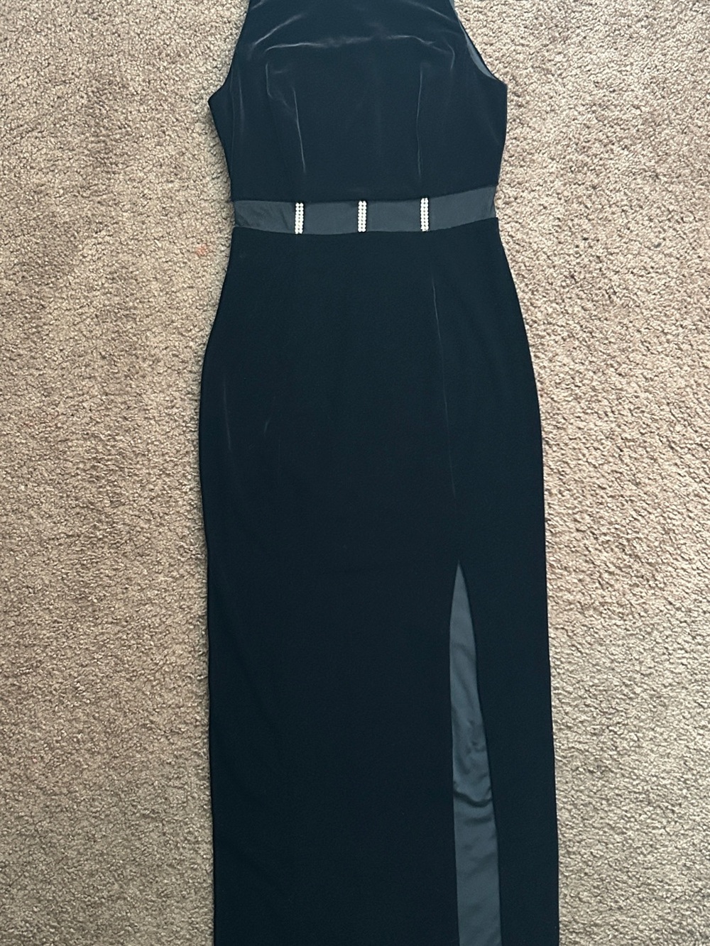 Night Way Collections Black Maxi Dress with Mesh Stomach and Waist Accents